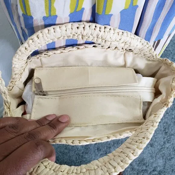 Small Beach Crossbody Rattan Straw Bag With Zipper - Picture 7 of 7